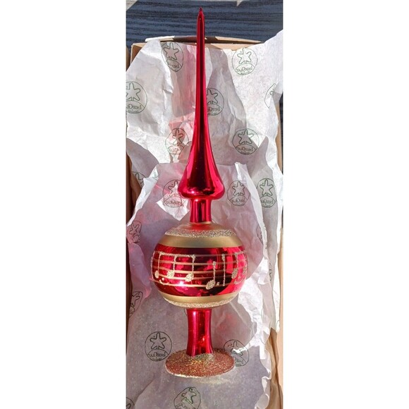 Inge Glas Red & Gold German Blown Glass Melody Finial Christmas Tree Topper +Box - Picture 8 of 11